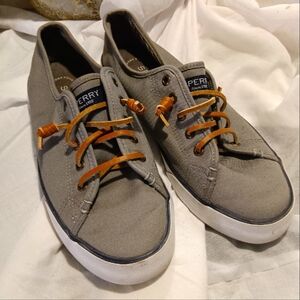 *CLASSIC SPERRY Top Siders Grey Boat shoe loafer leather canvas Gray 9.5 Sneaker